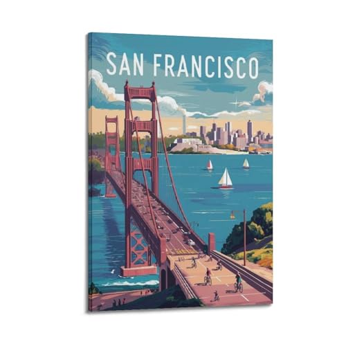 DWNARTS Póster de viaje vintage de San Francisso con diseño retro y estético para pared, para sala de estar, 50 x 75 cm, estilo marco