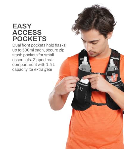 Image of TEGO Pacer Lite Running Hydration Vest | Lightweight Minimalist Running Vest | Compatible with 200 ml / 250 ml / 500 ml Soft Flasks | Reflective | for Running & Training