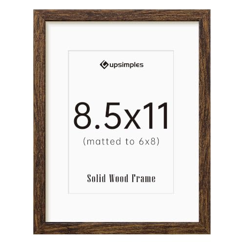 Image of upsimples 8.5 By 11 Picture Frame Solid Wooden, Nursery Decor, 1Pcs Walnut | 100% Solid Wood, Fit 6x8 with Mat and 8.5x11 Photo, Farmhouse Wall Decor or Tabletop Display, Safe For Nursery Kids Room