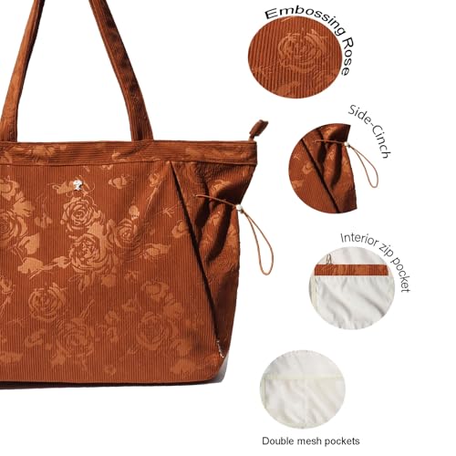 ESVAN Corduroy Yoga Tote Bag Gifts for Women Drawstring Yoga Mat Bag for Office Workout Travel Carryall Pilates Gym3