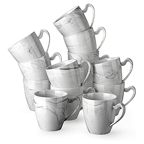 MALACASA, Serie Elvira, 12 Teiligen Set Kaffeeservice Marmor Porzellan Kaffeetasse Tassen 5 Zoll Cover