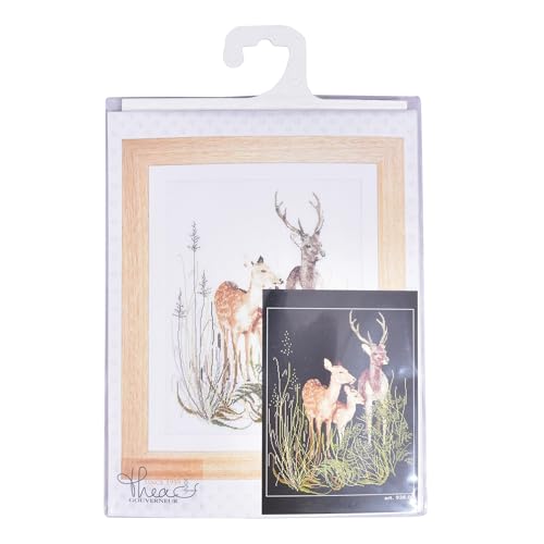 Image of Thea Gouverneur - Counted Cross Stitch Kit - Deer Family - Aida - 16 Count - Embroidery Kit for Adults - DMC Embroidery Threads and Other Cross Stitch Supplies Included - 938A