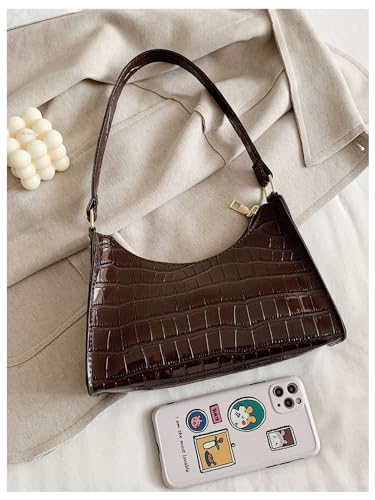 Verdusa Women's PU Leather Underarm Bag Zipper Shoulder Handbags Top Handle Purse3