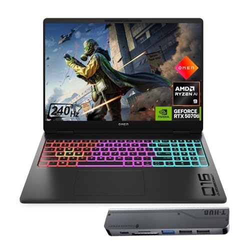 Image of HP Omen MAX RTX 5070 Ti Gaming Laptop, 16 inch WQXGA 240Hz, AMD Ryzen AI 9 HX 375, 64GB DDR5 RAM, 2TB SSD, RGB Backlit KB, Low Blue Light, Bundle with Thunderobot 7 in-1 USB-C Hub, Win 11 Home