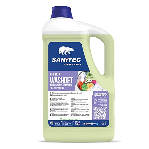Washdet - Detergente Liquido per Bucato a Mano e in Lavatrice - Bianchi e Colorati - Muschio Bianco - 5 kg