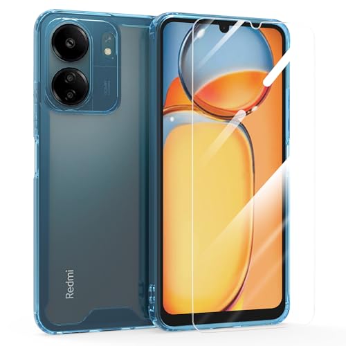 MOONESS Funda para Xiaomi Redmi 13C (6,74") con Protector Pantalla,Ultrafino Silicona TPU con PC Duro Cover Shockproof Carcasa Case para Xiaomi Redmi 13C - Azul