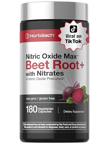 Horbäach Nitric Oxide Beet Root Capsules | 180 Count | with Nitrates and Precursor | for Men and Women | Vegetarian, Non-GMO, Gluten Free Supplement