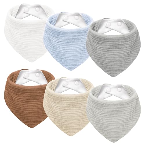 Image of Susurration Muslin Baby Drool Bibs 6Pack Soft Triangular Adjustable Baby Bandana Bibs for Unisex Baby Girls & Boys