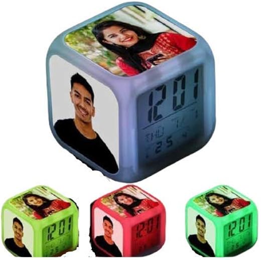 Personalized/Customized with Color Changing 4 Photo LED Digital Table Alarm Clock, Home Decoration, Office Clock, Gifting ...