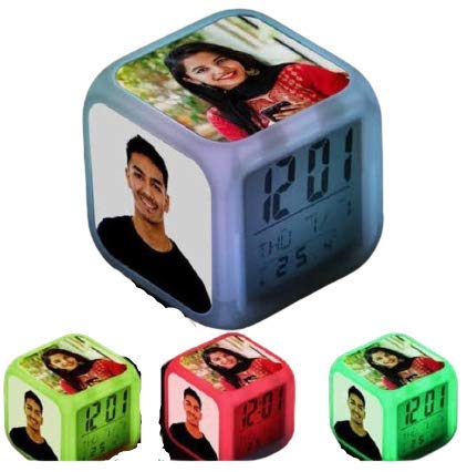 Personalized/Customized with Color Changing 4 Photo LED Digital Table Alarm Clock, Home Decoration, Office Clock, Gifting ...