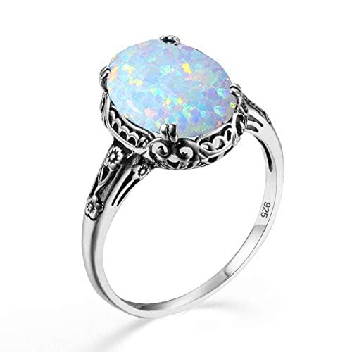 6CT White Opal Ring Sterling Silver Rings For Women Floral Edwardian Antique Filigree Engagement Wedding Ring2