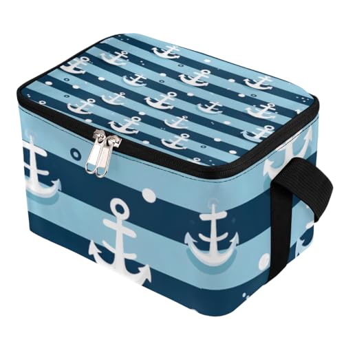 GzLeyigou Lunch Bags for Women Men 9 Cans,Stripe Marine Anchor Hot & Cold Food Delivery Bag Insulated Grocery Bag Insulated Lunch Box Anchor Cooler Bag for Office Work Picnic Beach