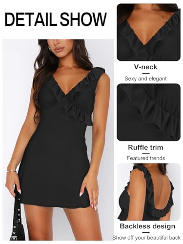 Women's Sexy V Neck Sleeveless Backless Ruffles Dress for Women Elegant Mesh Party Fitted Cocktail Mini Dresses3