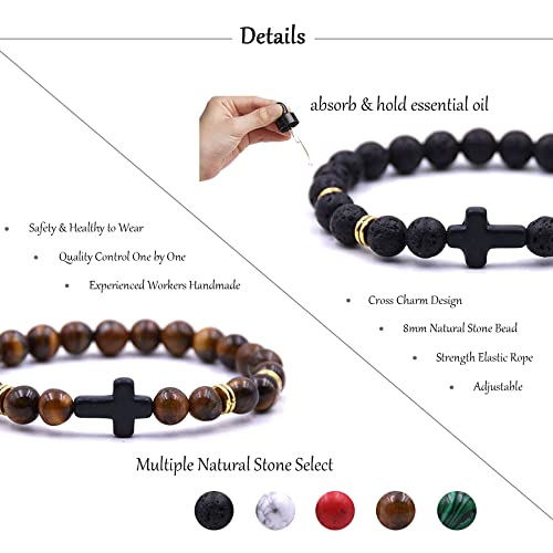 Evelical 5Pcs Bead Bracelet For Men Women Lava Rock Stone Cross Bracelet Elastic #TOP1