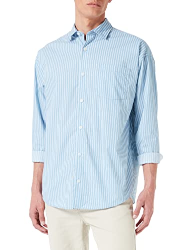 JACK & JONES Men's JORBILL Oversized Shirt LS CBO Hemd, Dusk Blue/Stripes:, L