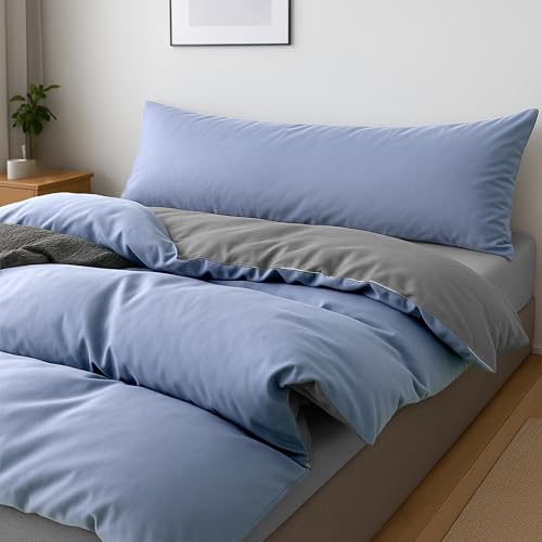BESCH Juego Funda Nórdica de 3 Piezas para Cama de 90 Color Azul/Gris - Funda Nordica 150x220cm + Sábana Ajustable 90x190/200cm + Funda Almohada 45x110cm
