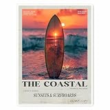 The Coastal Sunset Surfboard Wall Art Aesthetic Magazine Style Canvas Posters Sunsets and Surfboards Quote Print for Trendy Bedroom Surf Lounge or Ocean Vibes Decor 11x14in Unframed