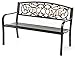 Gardenised QI003709 Steel Outdoor Patio Garden Park Seating Cast Iron Welcome Backrest, Front Porch Yard Bench Lawn Decor, Black