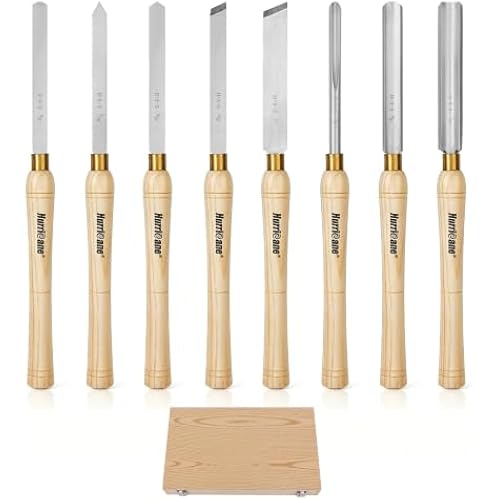 HURRICANE 8pc Wood Lathe Chisel Set, M2 HSS Wood Turning Tools with 10" Solid Hardwood Handles, Lathe Tool Kit for Beginners and DIY Hobbyists, Includes Protective Wooden Box