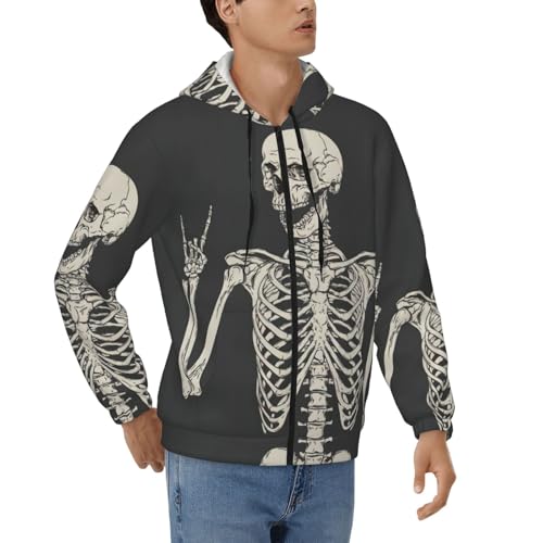 Sweat à capuche zippé squelette homme veste streetwear oversize noire