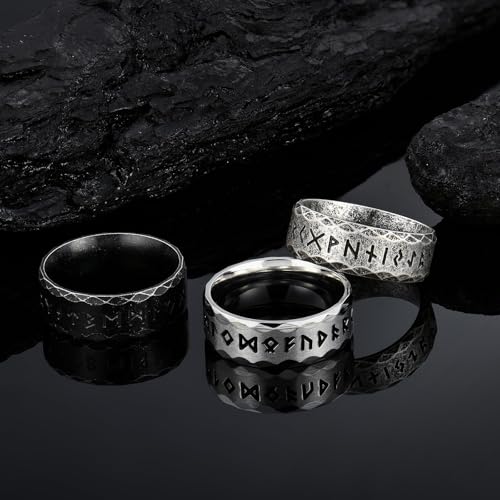 Image of squishy Titanium Ring for Men, Viking Rune Engraved Ring for Men, Nordic Mythology Inspired Jewelry, Unisex Viking Jewelry for Daily