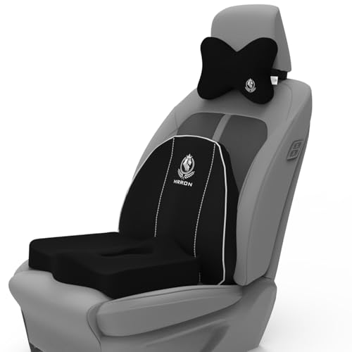 Image of MRRON Memory Foam Car Seat Cushion Combo - Backrest, Coccyx Cushion & Neckrest - Orthopedic Support for Back, Sciatica & Neck Pain - Ergonomic Comfort for Car, Office. (Black, Spine Support)