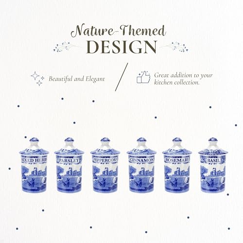 Spode 1389542 Blue Italian Spice Jar, Set of 6