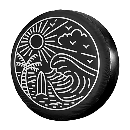 Image of Great Wave and Surfboard Spare Tire Cover Dust-Proof Wheel Tire Cover Fit Trailer, RV, SUV and Many Vehicle 15 Inch