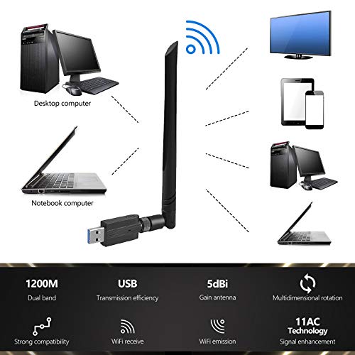Usb Wifi Adapter – 1200M Wifi Dongle High Speed 802.11Ac 5Dbi Dual Band 2.4/5Ghz Wireless Network Adapter For Pc/Desktop/Tablet/Laptop, Compatible With Windows, Mac Os X #TOP3