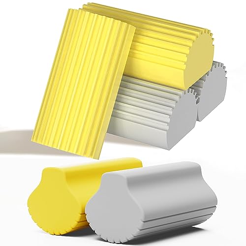 Image of 6pcs Damp Clean Duster Sponge Multifunctional Water Absorbent Dust Cleaning Sponge for Cleaning Blinds, Glass, Baseboards, Window Track Grooves and Faucets (Gray,Yellow)