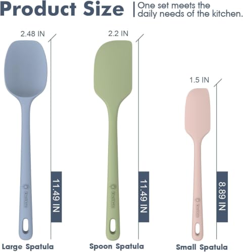 Image of ChefAide 3 Pieces Silicone Spatula Set, Food Grade Rubber Spatula, Upgrade Strong Handle with Ergonomic Grip, Heat Resistant for Nonstick Cookware, Cooking