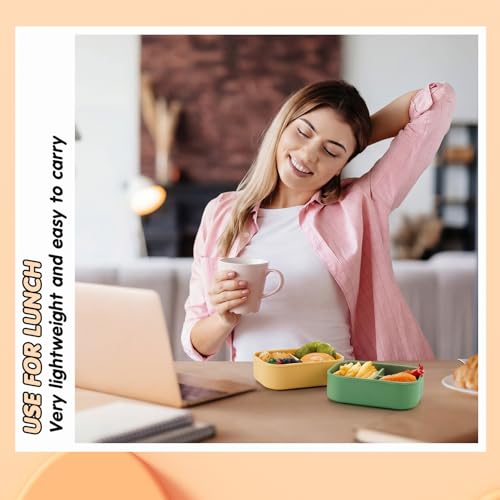 Image of Layhit 2 Pcs Silicone Bento Box for Adults, 27 oz Bento Lunch Container Reusable Food Container for Women Men, Leak Proof Microwave Dishwasher Freezer Safe (3 Compartments,Green,Yellow)