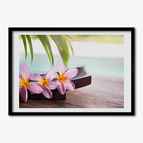 Cadre photo 70x50 cm en bois MDF Tulup avec affiche de Plumeria pour decoration
