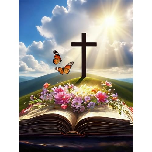 Kit de peinture diamant 5D chrétienne croix biblique pour adultes débutants 30x30 cm