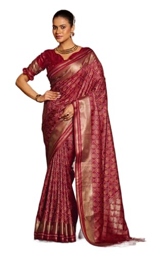 Image of SWORNOF Women's Patola silk saree for Patola festival Wedding silk with rich pallu Design sarees for women with blouse piece