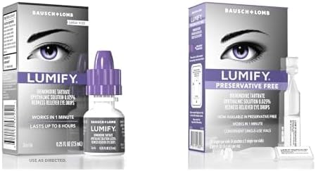 Bundle of LUMIFY Eye Drops, 0.25 Fl Oz (7.5mL) + LUMIFY Preservative Free 20 Single-Use Vials Redness Reliever for Sensitive Eye, Brighter and Whiter Looking Eyes, Works in 1 Minute