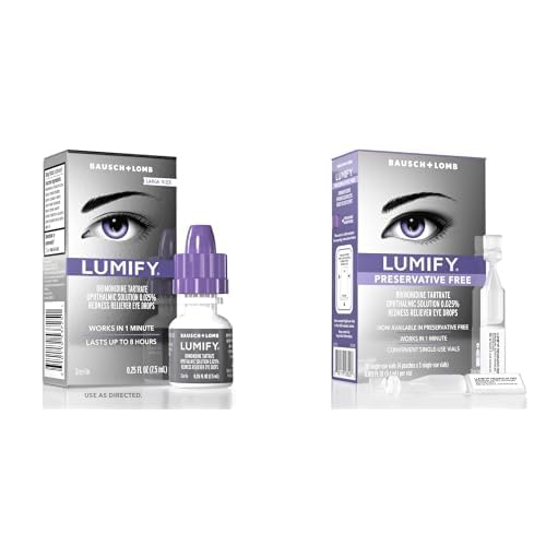 Bundle of LUMIFY Eye Drops, 0.25 Fl Oz (7.5mL) + LUMIFY Preservative Free 20 Single-Use Vials Redness Reliever for Sensitive Eye, Brighter and Whiter Looking Eyes, Works in 1 Minute