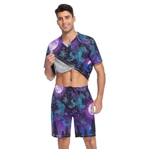 Men's Pajama Sets, Short Sleeve V Neck 2 Piece Nightwear with Pockets Summer, S-XXL3