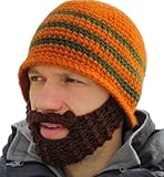 GK-O Beanie Hat with Detachable Beard Funny Knit Winter Ski Mask, Warm Gag Gift for Men and Women (US, Alpha, Medium, Orange)
