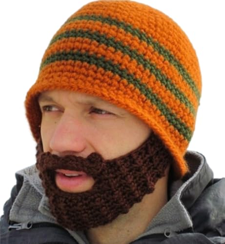 GK-O Beanie Hat with Detachable Beard Funny Knit Winter Ski Mask (Orange)