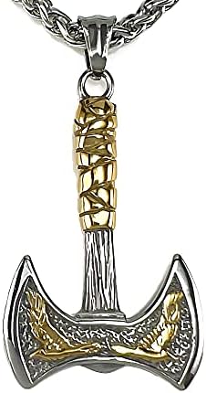 FANCY-J Norse Vikings Axe Talisman Mens Necklaces Stainless Steel Chain for Men and Women Norse Mythology Gifts Pagan Viking Thor Axe Amulet Pendant Vikings Valhalla Jewelry for Men