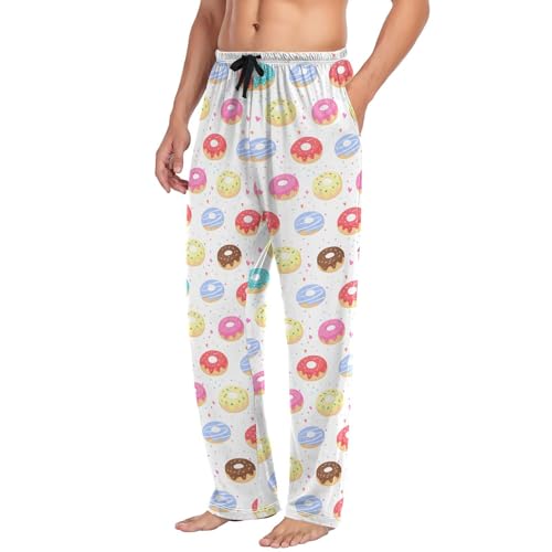 Men’s Colorful Donuts Pajama Pants with Pockets, Comfortable Lounge Sleep Bottoms#3254