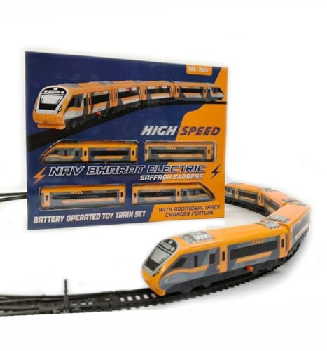 Image of Vande Bharat Express Bullet Train Toy for Kids Battery Operated with Tracks & Coaches, Electric Locomotive Model, Interlocking Railway Track & Track Changer Gift for Boys Girls