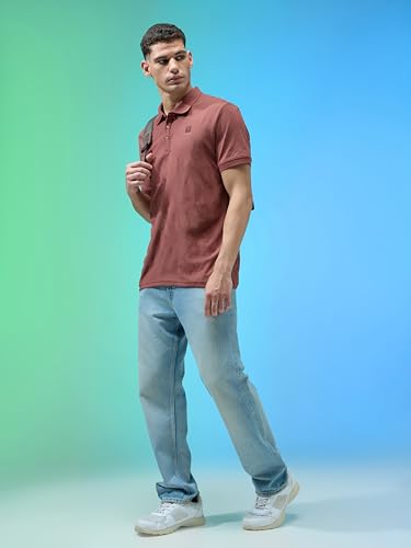Image of TECHNOSPORT Men's Slim Fit Jacquard Textured Polo Sports T-Shirt with Cotflex, UPF50+ for Regular use