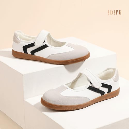 Image of IDIFU Mary Jane Sneakers for Women Retro Fashion Casual Ballet Flats | Lightweight Memory Foam Insole Non-Slip Hook and Loop Spring Tennis Walking Shoes