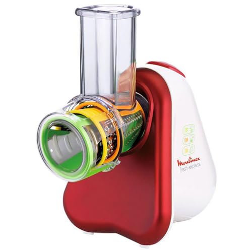 Moulinex Fresh Express 3 in 1, Affettatutto, Grattugia Elettrico, 3 Funzioni di Taglio, 200 W, Rosso, DJ7535