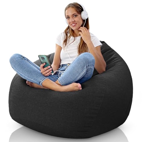 Aiire Sofa Puff Gigante XXL - [110x80] Puf Salon Moderno de Diseño con Relleno Incluido para Decoracion Habitacion Juvenil - Bean Bag Chair Infantil, Gamer o Sillón Grande Negro