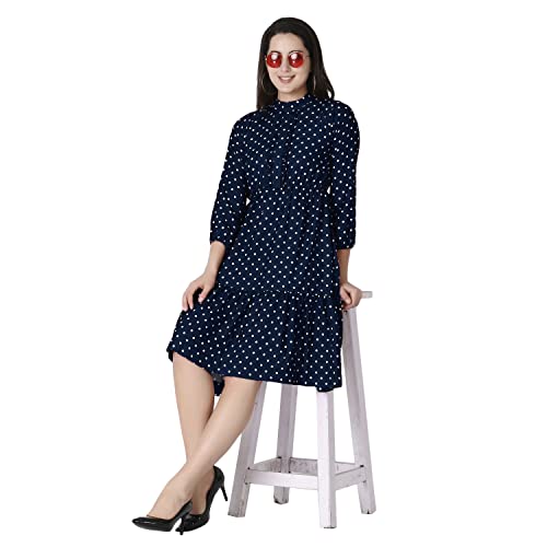 Image of OM SAI LATEST CREATION Women's Sleeveless Flare Cut Dress | Ruffled Slit Mini | A-Line V-Neck Crepe Dress