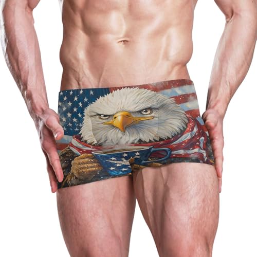 July 4th American Flag Bald Eagle Mens Swim Trunk Swimwear Swim Brief Square Leg Board Short S S04071902