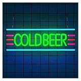 PTHEN Decoración Lámparas Letreros De Neón De Cerveza Fría, Luz Nocturna Regulable Para Cueva De Hombres, Barra De Cerveza, Hogar, Bar, Tienda, Club, Bistró, Decoración De Pared, 42cm × 14,7 Cm